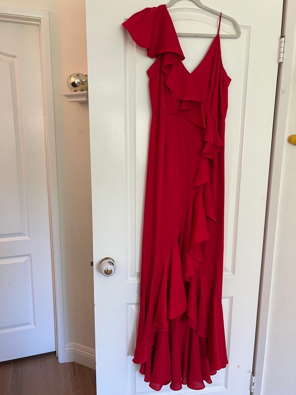 Jill Stuart Red Asymmetric Ruffle Satin High-Low Gown💃💃💃 Sz 8